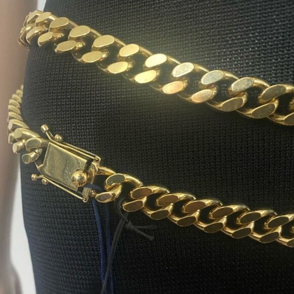 Ralph Lauren Collection * Y2K Brass Cuban Chain Link Double Wrap ID Plaque Belt - Picture 1 of 15